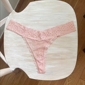 Lace peach light pink Thong worn